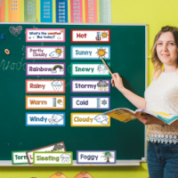 صورة 40 Pcs Week/Seasonl/Months/Weather English Words Learning Cards Classroom WhiteBoard Decoration Teacher Teaching Aids Montessori