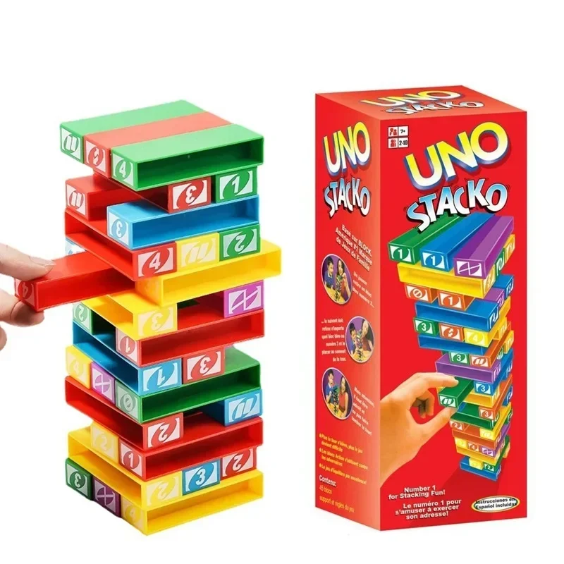 صورة Stacko UNO ألعاب لوحة الورق الترفيه العائلي حفلة البوكر التعليم المبكر لغز ألعاب مكدسة أوراق اللعب هدية عيد ميلاد