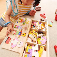 صورة Little Bear Change Clothes Children's Early Education Wooden Jigsaw Puzzle Dressing Game Baby Puzzle Toys for Children Gift