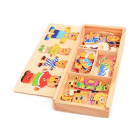 صورة Little Bear Change Clothes Children's Early Education Wooden Jigsaw Puzzle Dressing Game Baby Puzzle Toys for Children Gift