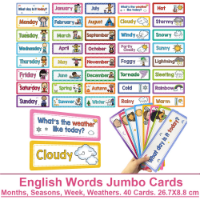صورة 40 Pcs Week/Seasonl/Months/Weather English Words Learning Cards Classroom WhiteBoard Decoration Teacher Teaching Aids Montessori