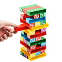 صورة Stacko UNO ألعاب لوحة الورق الترفيه العائلي حفلة البوكر التعليم المبكر لغز ألعاب مكدسة أوراق اللعب هدية عيد ميلاد