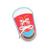 صورة 1 قطعة ملابس أطفال لطيف حذاء خشبي الألغاز لعب الأطفال مونتيسوري التعلم المبكر التعادل أربطة الحذاء خرزات خشبية جلد مجلس