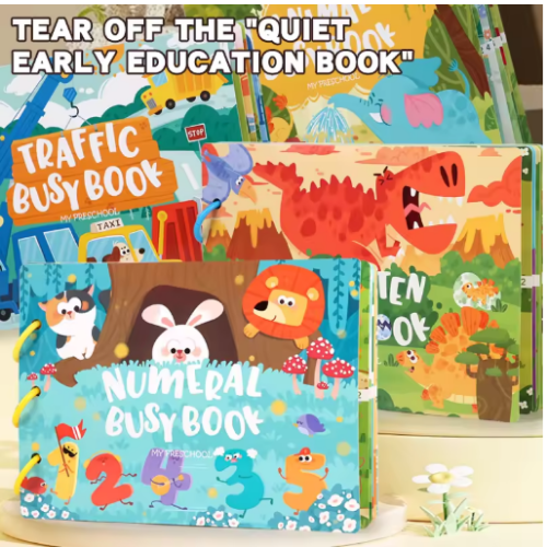 صورة مونتيسوري بيبي مشغول كتابي الأول الهادئ لصق التعلم المبكر لعبة تعليمية ألعاب أطفال لعبة مطابقة للأطفال