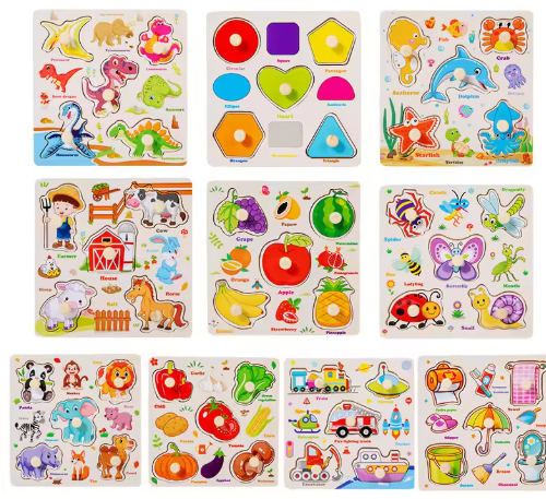 صورة الألغاز الخشبية ألعاب مونتيسوري لمدة 1 2 3 سنوات الصغار الفتيات الفتيان طفل أطفال بازل قطع ألعاب تعليمية هدية الحيوان الألغاز