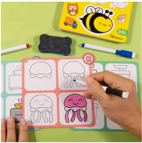 صورة 70 نمطًا من كتاب بطاقات الرسم البسيط للتعلم بخطوة، مجموعة جرافيتي قابلة لإعادة الاستخدام، رسم خط تعليمي كرتوني، التنوير التمهيدي، وسائل تعليمية للأنشطة الفنية لرياض الأطفال، مهارات الرسم والتدريب على التحكم في القلم