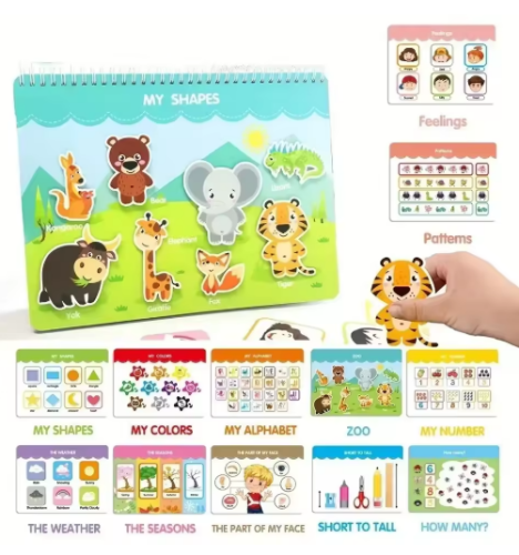 صورة  كتاب مشغول لمرحلة ما قبل المدرسة مع 12 موضوعًا على شكل حديقة الحيوان، كتاب هادئ ملون لأنشطة التعلم لمرحلة ما قبل المدرسة من مونتيسوري هدية للأطفال الصغار