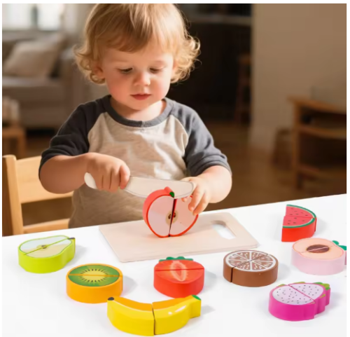 صورة المطبخ الخشبي التظاهر لعبة محاكاة قطع سلطة فواكه لعبة الفيلكرو لعب اكسسوارات المطبخ لعبة تعليمية مونتيسوري للطفل