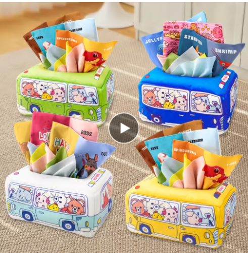 صورة ألعاب مونتيسوري للأطفال الصغار تحاكي درج المناشف الورقية الصغيرة للأطفال مع 10 أوشحة حريرية ناعمة. YY17(0+10)