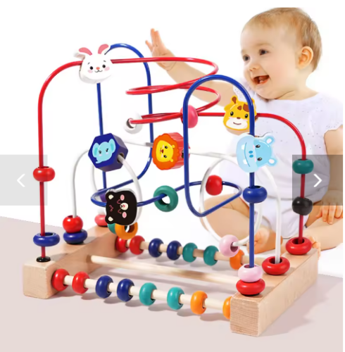 صورة مكعبات بناء ذكاء التعليم المبكر للأطفال الصغار، ألعاب انتباه الخرز للأولاد والبنات من عمر 1 إلى 3 سنوات