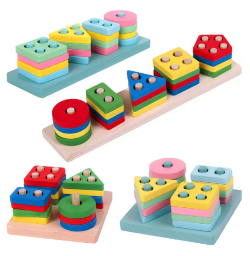 صورة لعبة مونتيسوري اللبنات الخشبية التعلم المبكر ألعاب تعليمية اللون الشكل مباراة الاطفال لغز لعب للأطفال بنين بنات