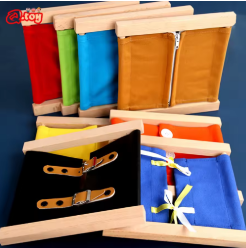 صورة ألعاب طريقة منتسوري الخشبية قسط خلع الملابس الإطار معدات تمارين المهارات الأساسية مرحلة ما قبل المدرسة التعلم المبكر ألعاب تعليمية للأطفال