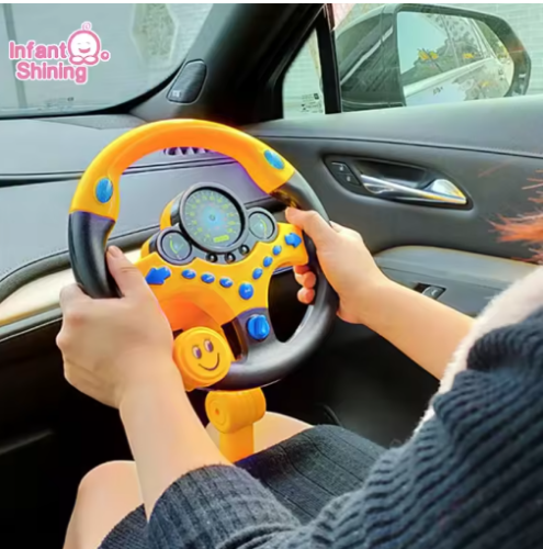 صورة لعبة عجلة القيادة المحاكاة الكهربائية اللامعة للرضع مع صوت خفيف للأطفال عربة أطفال تعليمية مبكرة ألعاب صوتية لعجلة القيادة