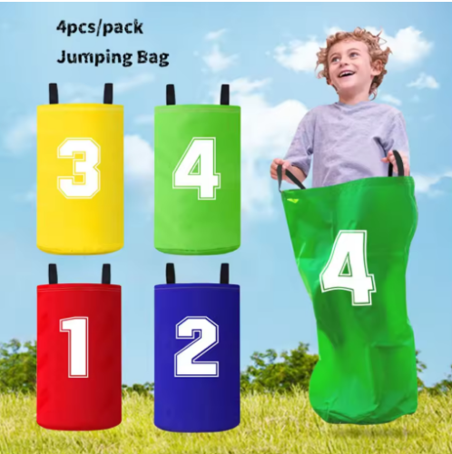 صورة 4 قطع من حقائب القفز الملونة للأطفال قابلة للطي وخفيفة الوزن للأطفال حقيبة سباق ميدانية محمولة سهلة الحمل ألعاب خارجية حقائب سباق خارجية