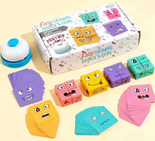 صورة لعبة مطابقة شكل تغيير التعبير للوجه لعبة مونتيسوري الخشبية للأطفال ألعاب الأطفال التعليمية الحسية مونتيسوري