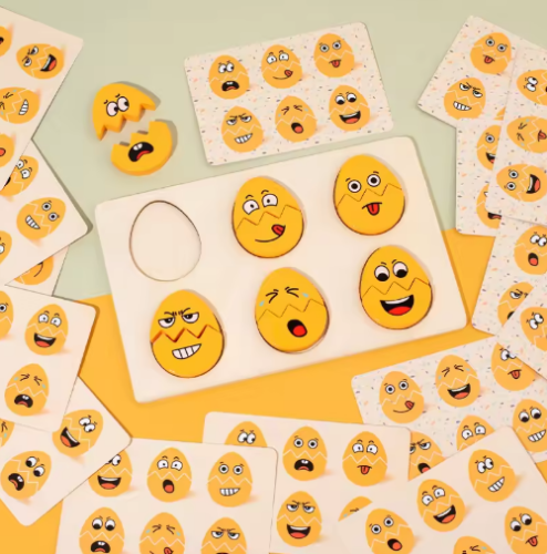 صورة تعبيرات الوجه البيض الأطفال ألعاب خشبية بيض عيد الفصح لعبة مونتيسوري العاطفة الألغاز التعليم المبكر لعبة مونتيسوري