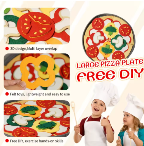 صورة مجموعة لعب بيتزا اللباد مكونة من 41 قطعة/مجموعة للأطفال - مجموعة ألعاب المطبخ التفاعلية للبنين والبنات، هدية عيد الميلاد للأعمار من 3 إلى 6 سنوات