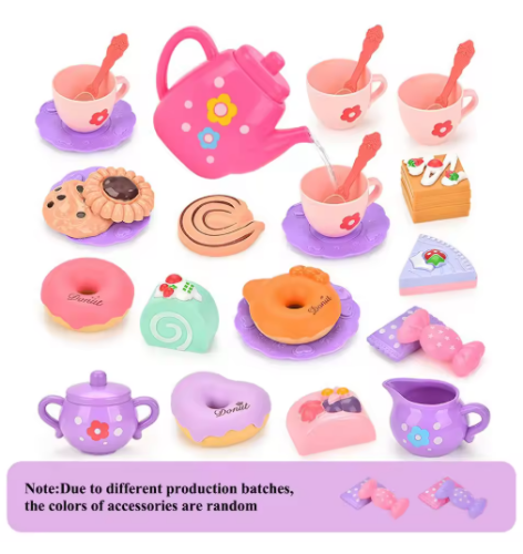 صورة مجموعة الشاي/المعجنات للأطفال، لعبة محاكاة التظاهر، مجموعة ألعاب الطعام للأطفال، هدية للأطفال الصغار من مونتيسوري، فتاة المطبخ
