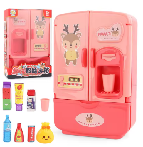 صورة دمية صغيرة أثاث الثلاجة المطبخ المنمنمات الثلاجة لعب الأدوار لعبة مونتيسوري لعب ألعاب الطعام للفتيات