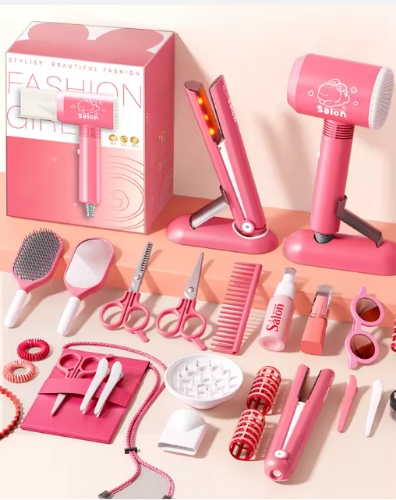 صورة ألعاب مكياج للأطفال، مجموعة محاكاة لقص الشعر، مجفف شعر للأطفال، لعبة لعب الأدوار، ألعاب تعليمية للفتيات، هدايا اللعب التظاهري