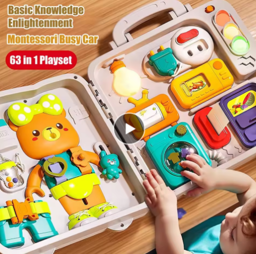 صورة لوحة أطفال حسية مشغولة ألعاب مونتيسوري مفتاح أضواء الموسيقى متعدد الوظائف للسفر لعبة الأنشطة التعليمية المبكرة للأطفال
