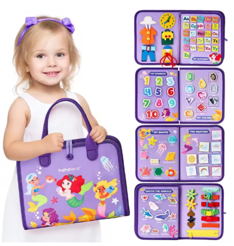 صورة شعر مشغول لعبة اللغز الحسي للأطفال ، كتاب هادئ مونتيسوري ، الأرجواني ، النشاط الحسي ، التعليم في مرحلة الطفولة