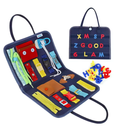 صورة لوحة اللعب الحسية لوحة مشغولة ألعاب تعلم مونتيسوري للأطفال الصغار لعبة حسية قابلة للطي لوحة أنشطة للأطفال الصغار-تعلم تعليمي
