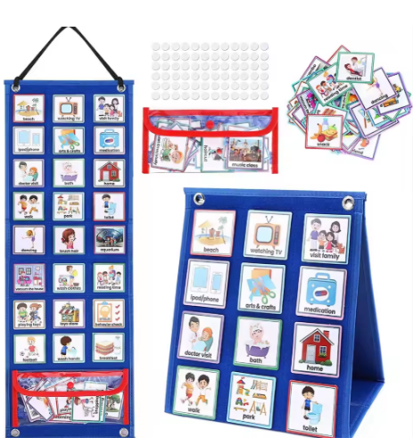 صورة جدول مرئي للأطفال مخطط روتيني يومي مع 70 بطاقة تقويم جيب التوحد تعلم السلوك أداة للعب المدرسية