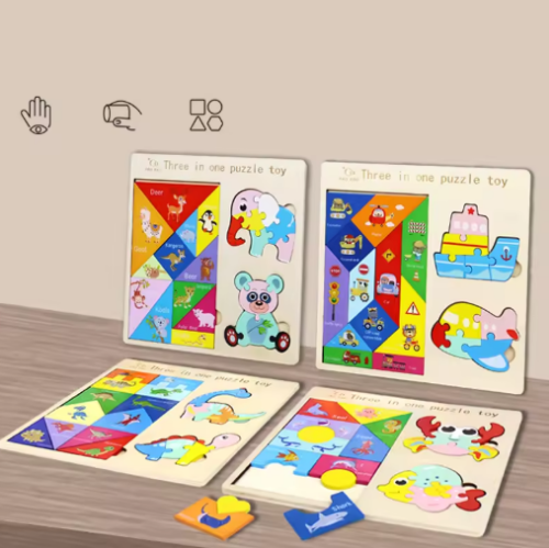 صورة أحجية بانوراما خشبية للأطفال ، لعبة تعليمية ، إبداعية ، شكل هندسي ، إدراك اللون ، كتل بناء خشبية ، هدايا ، 3 في 1