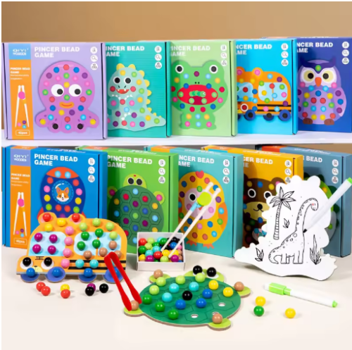 صورة ألعاب تعليمية مونتيسوري للأطفال ، حبات مشبك ، تصنيف الألوان ، لعبة مطابقة ، تركيز منطقي ، لعبة تدريب بمحرك دقيق
