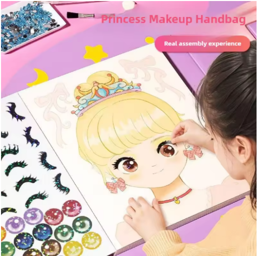 صورة مجموعة مكياج الأميرة DIY Kawaii تلوين الفنون والحرف اليدوية للأطفال والبنات ألعاب أطفال كتاب عاشق الهدايا لوازم فنية وملصقات تلبيس
