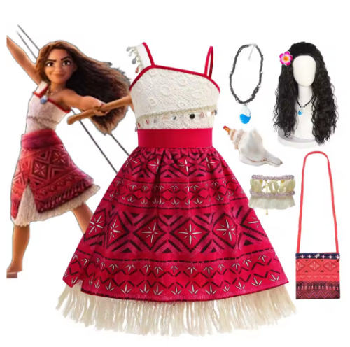 صورة فستان Moana 2 Ocean Adventure التأثيري للأطفال الأميرة Vaiana ملابس الأطفال الصغار كرنفال فاخر باثفايندر فستان الشاطئ بكتف واحد