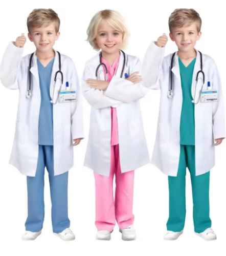 صورة التجربة العلمية للأطفال العباءات الجراحية الطبية معطف أبيض الطفل الأطباء يلعبون زي الممرضة تأثيري ازياء التمريض