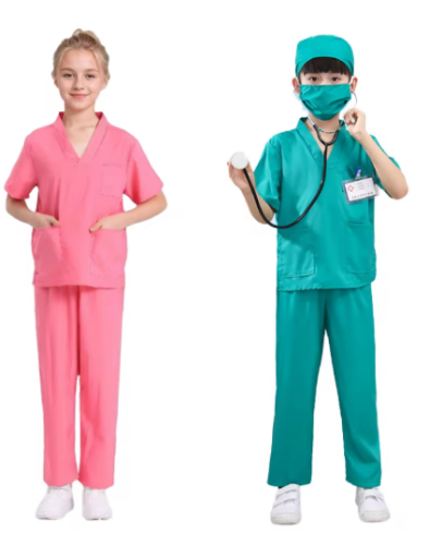 صورة مجموعة أزياء تنكرية للأطفال مكونة من 6 قطع، قميص وسراويل وإكسسوارات طبية مع سماعة طبيب حقيقية للعب دور الهالوين