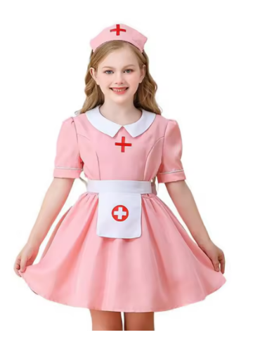 صورة زي الهالوين للأطفال، زي الممرضة الوردي، فستان تنكري للأداء للفتيات والأطباء والممرضات