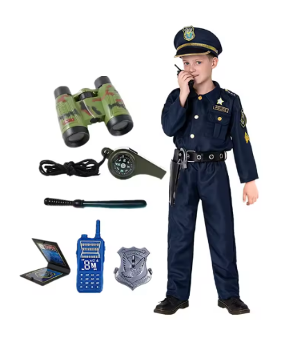 صورة مجموعة أزياء الشرطة للأطفال من عمر 3 إلى 12 سنة مع ملحقات ألعاب مثالية لحفلات الهالوين وحفلات لعب الأدوار