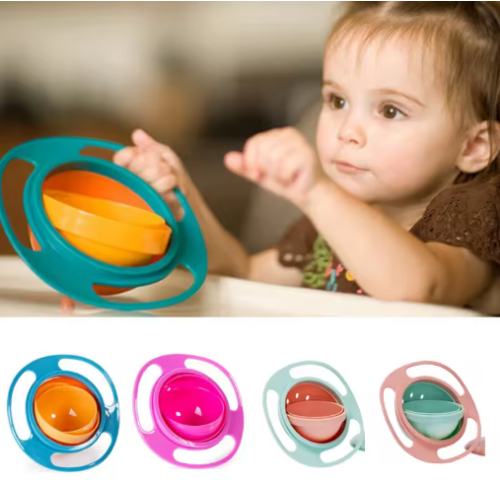 صورة وعاء الدوران العالمي للأطفال التوازن الدوار الجدة الدوران 360 تدوير مقاوم للانسكاب أطباق التغذية تدريب الطفل لعبة التوازن الدوارة