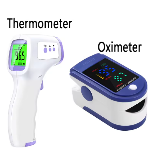 صورة ميزان الحرارة الرقمي بالأشعة تحت الحمراء للجبهة والجسم، موازين حرارة الحمى غير المتصل أو مقياس التأكسج النبضي المحمول الطبي للأكسجين في الدم