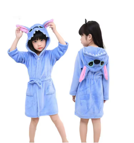 صورة غرزة البشكير الاطفال فتاة ملابس خاصة 3 4 5 6 7 سنوات الأزرق الفانيلا لطيف الشتاء بيجامات أطفال طفل الفتيان منامة مقنعين رداء