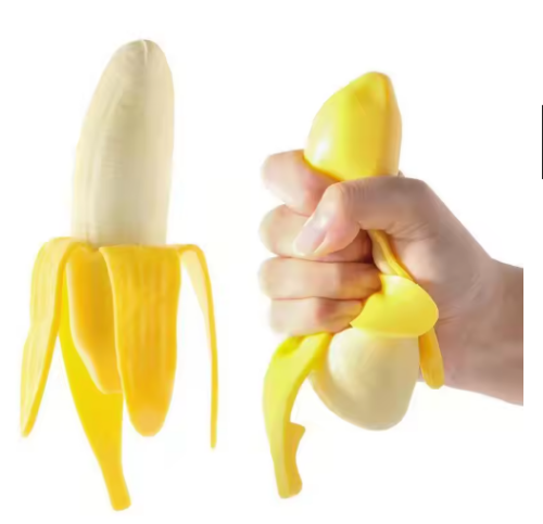 صورة لطيف الفاكهة اسفنجي كرات الإجهاد تململ لعبة حسية ضغط الإجهاد الإغاثة لعبة اليد مكافحة القلق الموز بسط بطيئة ارتفاع لعبة