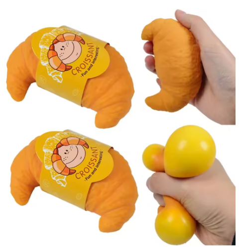 صورة لعبة كرواسون واقعية ممتعة ، اسفنجية ، ضغط قرصة ، تخفيف التوتر ، لطيف ، كرة إجهاد كسولة ، لعبة تململ مضحكة