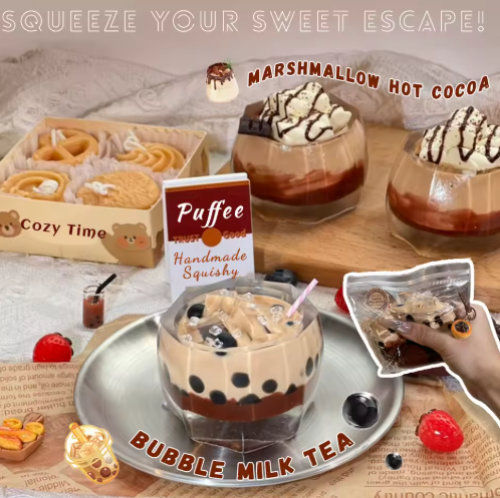 صورة لعبة إسفنجية من السيليكون للشاي والحليب الفقاعي، كاكاو ساخن مارشميلو، لعبة لاصقة ناعمة كريمية، طابا اسفنجي، مشروبات بوبا